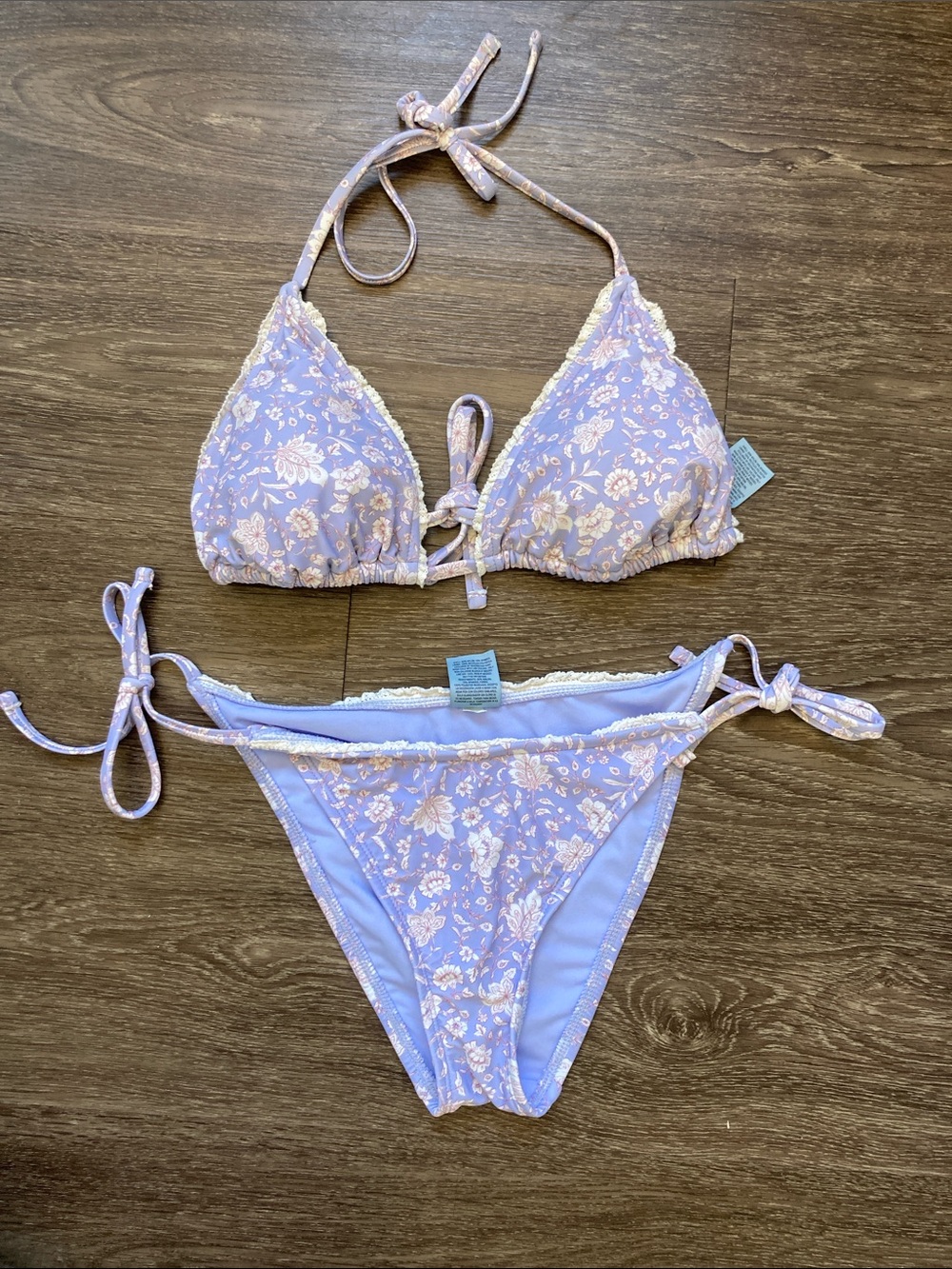Shade & Shore Lavender Floral Lace-Trim Bandeau Bikini